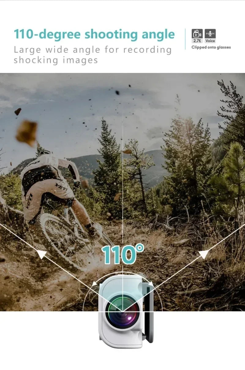 2.7K HD FPV Glasses Camera Wearable WiFi Video Camcorder 110°Wide Angle Lens Anti-shake Built-in Battery APP Control FPV Camera