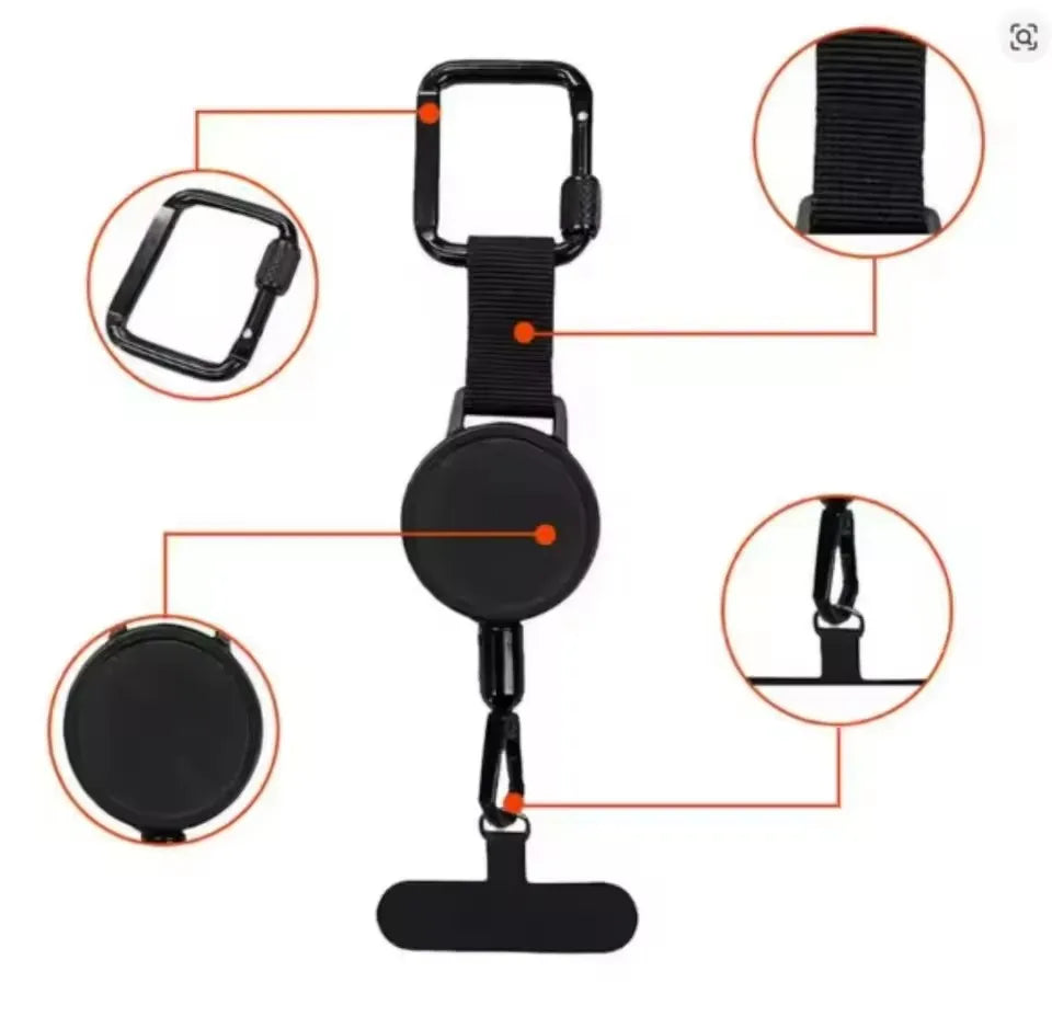 Anti-Theft Retractable Phone Holder Smartphone Safety Lanyard with Carabiner Anti-Drop Harness for Hiking Cycling Climbing
