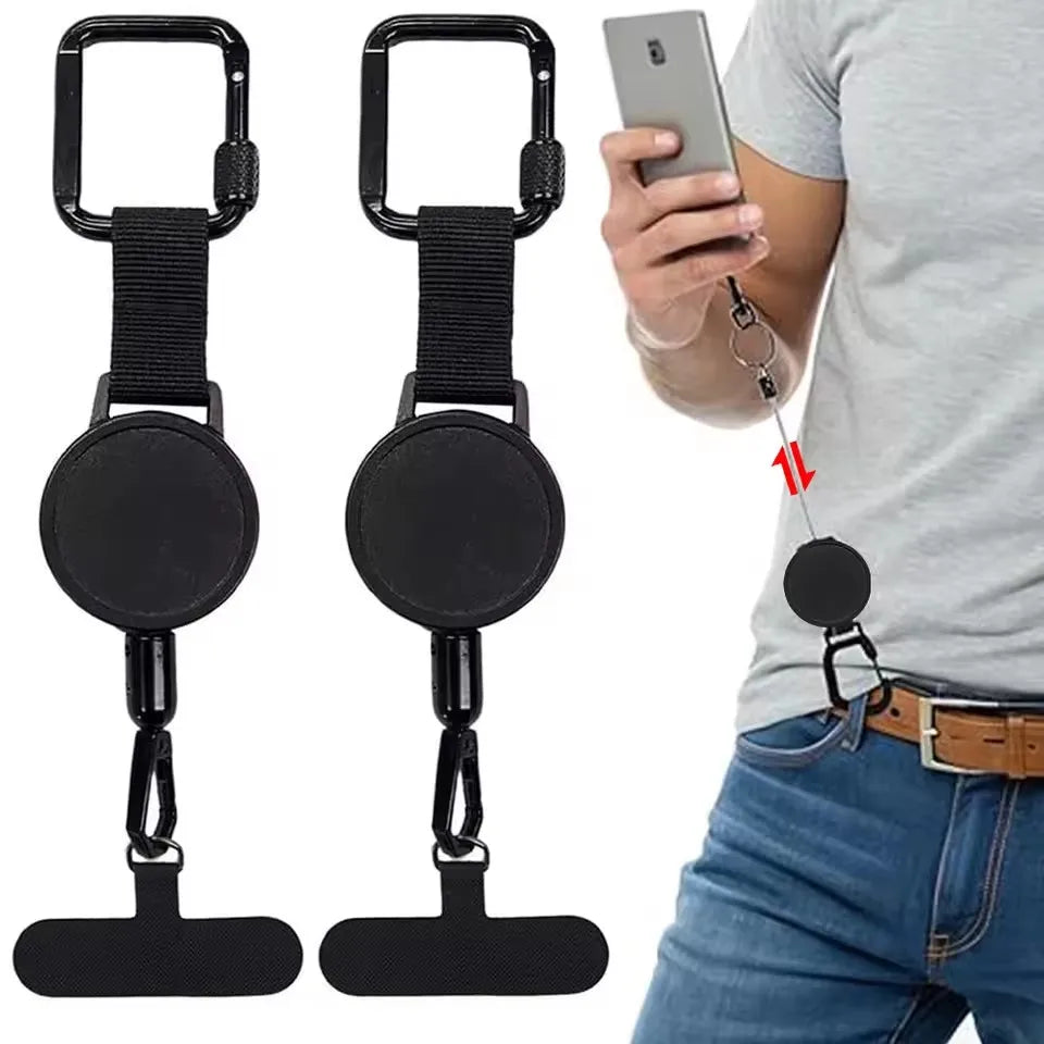 Anti-Theft Retractable Phone Holder Smartphone Safety Lanyard with Carabiner Anti-Drop Harness for Hiking Cycling Climbing