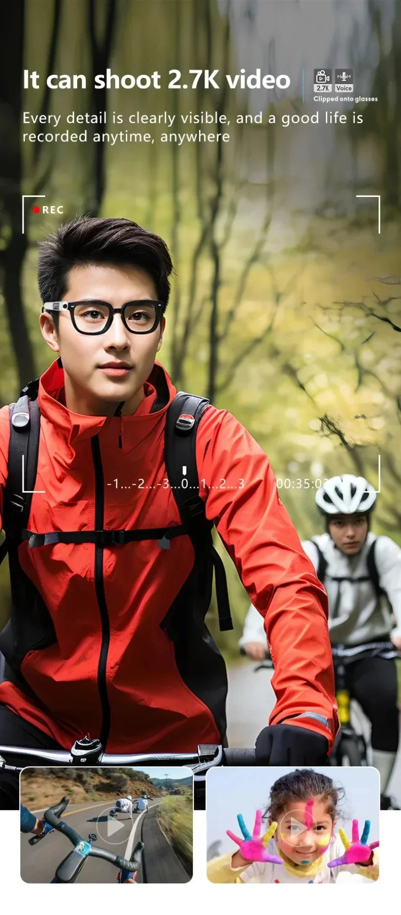 2.7K HD FPV Glasses Camera Wearable WiFi Video Camcorder 110°Wide Angle Lens Anti-shake Built-in Battery APP Control FPV Camera