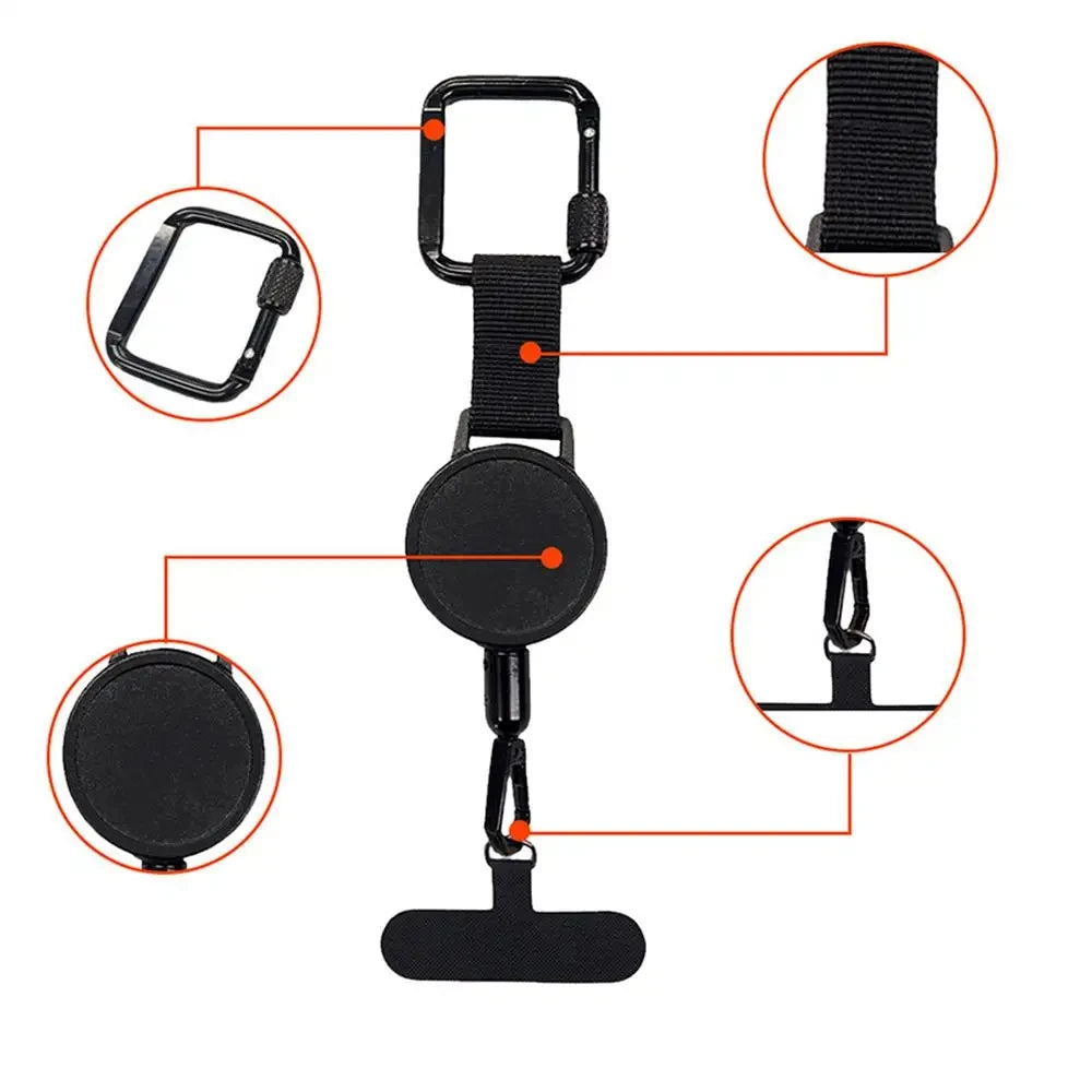 Anti-Theft Retractable Phone Lanyard Tether Cellphone Tab Strap with Carabiner Anti-Drop Harness for Hiking Cycling Climbing
