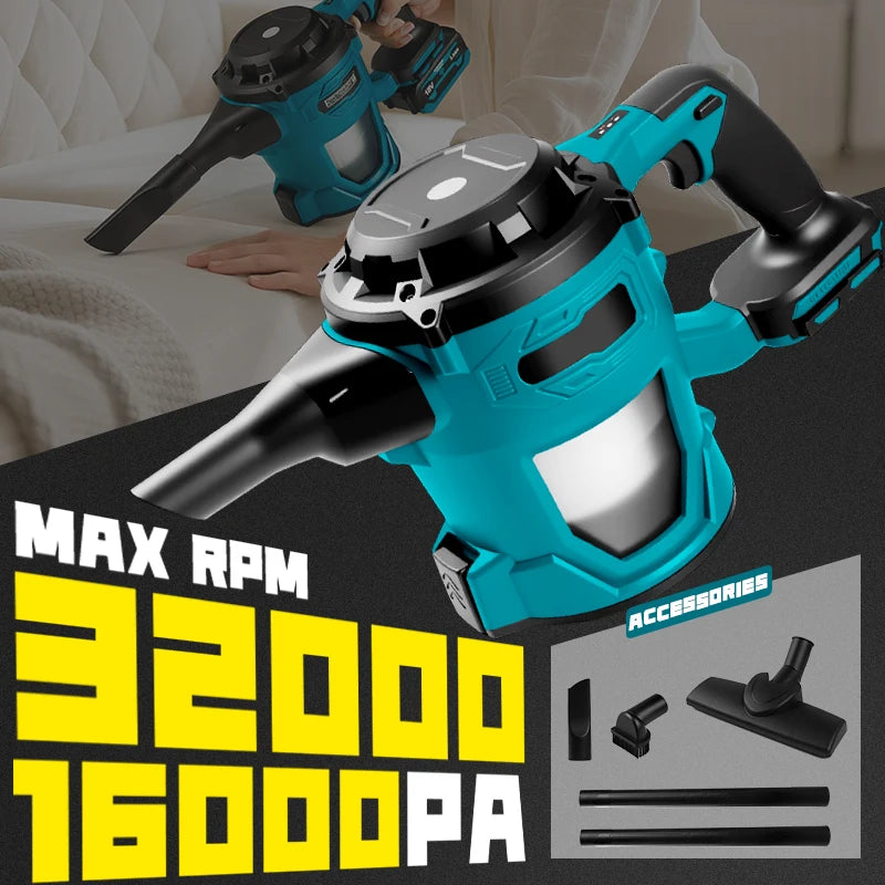 16000pa Cordless Electric Vacuum Cleaner Handheld Rechargeable Dry/Wet Dust Carpet Collector Machine for Makita 18v Battery Pin