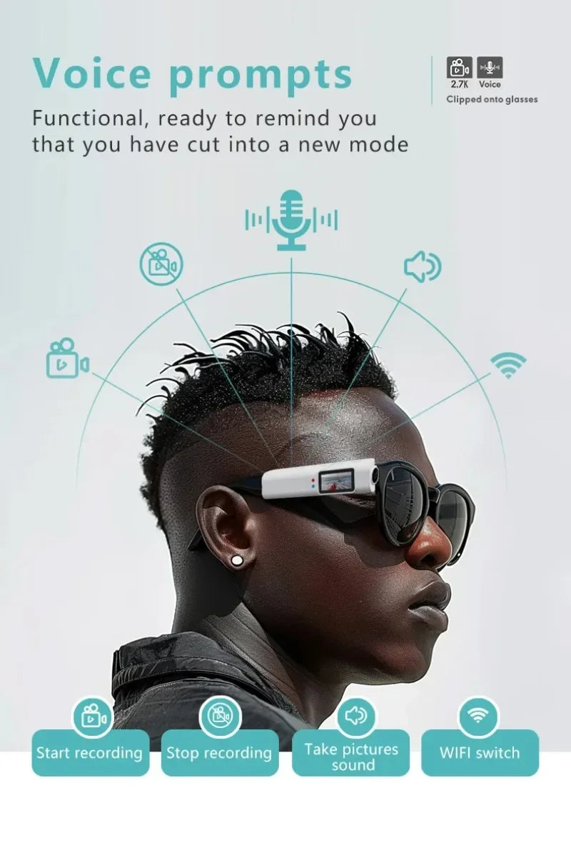 2.7K HD FPV Glasses Camera Wearable WiFi Video Camcorder 110°Wide Angle Lens Anti-shake Built-in Battery APP Control FPV Camera