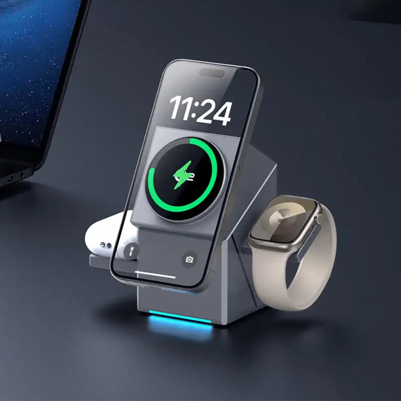 3-in-1 Foldable Magnetic Wireless Charging Station Fast Charging Rotation Charger For Phone Watch Wireless Earphones Gift Choice