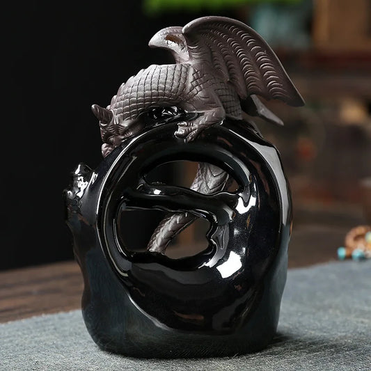 1pc Ceramic Vintage Dragon Backflow Incense Burner, Home Decor, Tabletop Decor, Home Aromatherapy Gift (Without Incense)