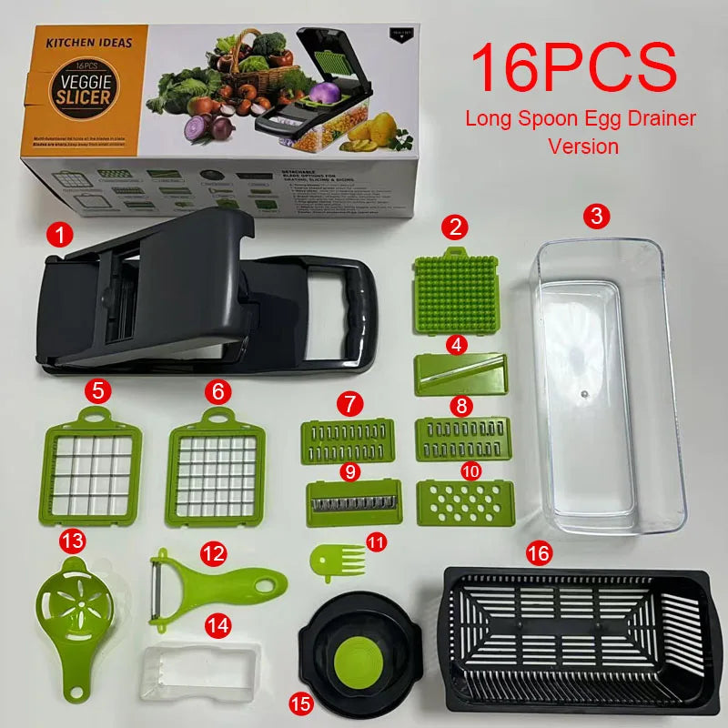 16IN1 Multifunctional Vegetable Chopper Handle Food Grater Dicer Vegetable Slicer Egg Liquid Separator Peeler Kitchen Gadgets