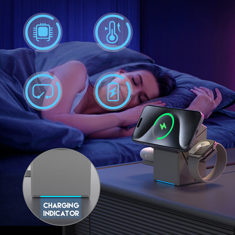 3-in-1 Foldable Magnetic Wireless Charging Station Fast Charging Rotation Charger For Phone Watch Wireless Earphones Gift Choice